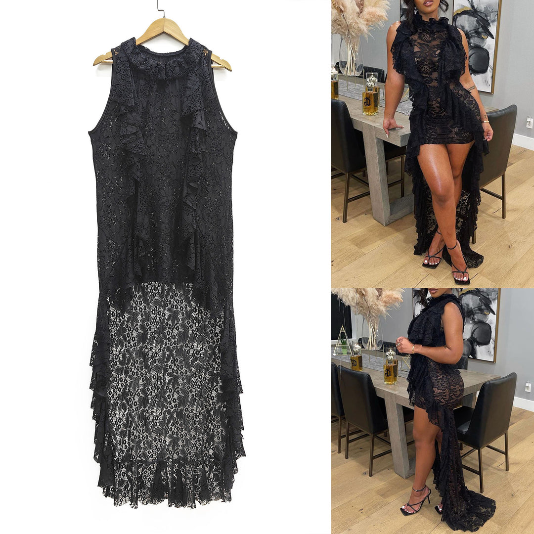 Damen elegantes Spitzenkleid mit Rüschendetails Echo Archiv