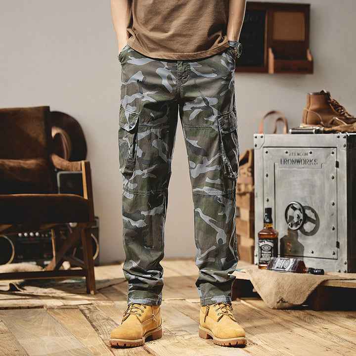Herren Camouflage-Utility-Cargohose mit Mehrfachklappentaschen, Kniepaneelen und Kordelabschluss Echo Archiv