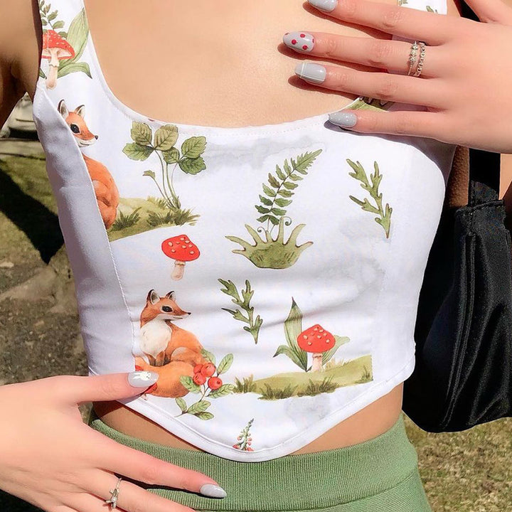 Damen Crop Top mit kunstvollem Flora-Design und verstellbaren Trägern Echo Archiv