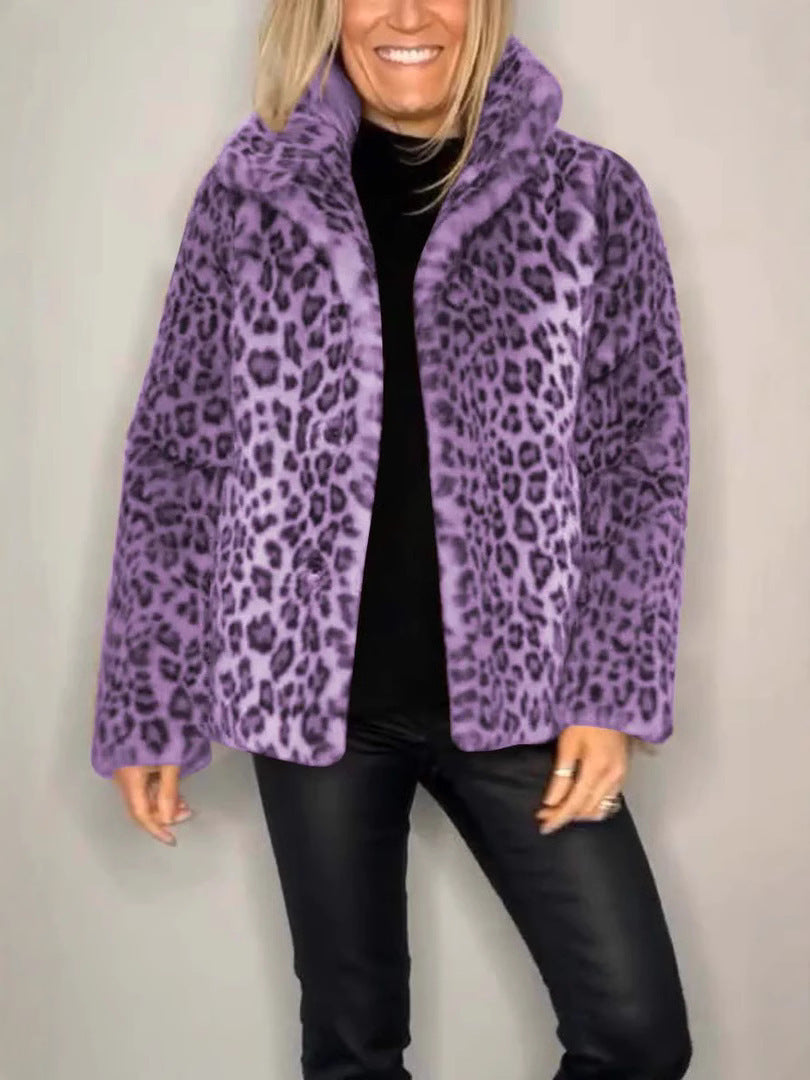 Echoarchiv | Mantel - Kunstpelz - Oversized Fit - Reverskragen - Leopardenprint