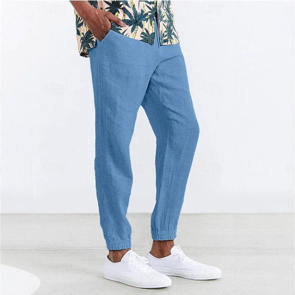 Herren Leichte Sommer-Linnenhose mit elastischem Bund und seitlichen Taschen Echoarchiv