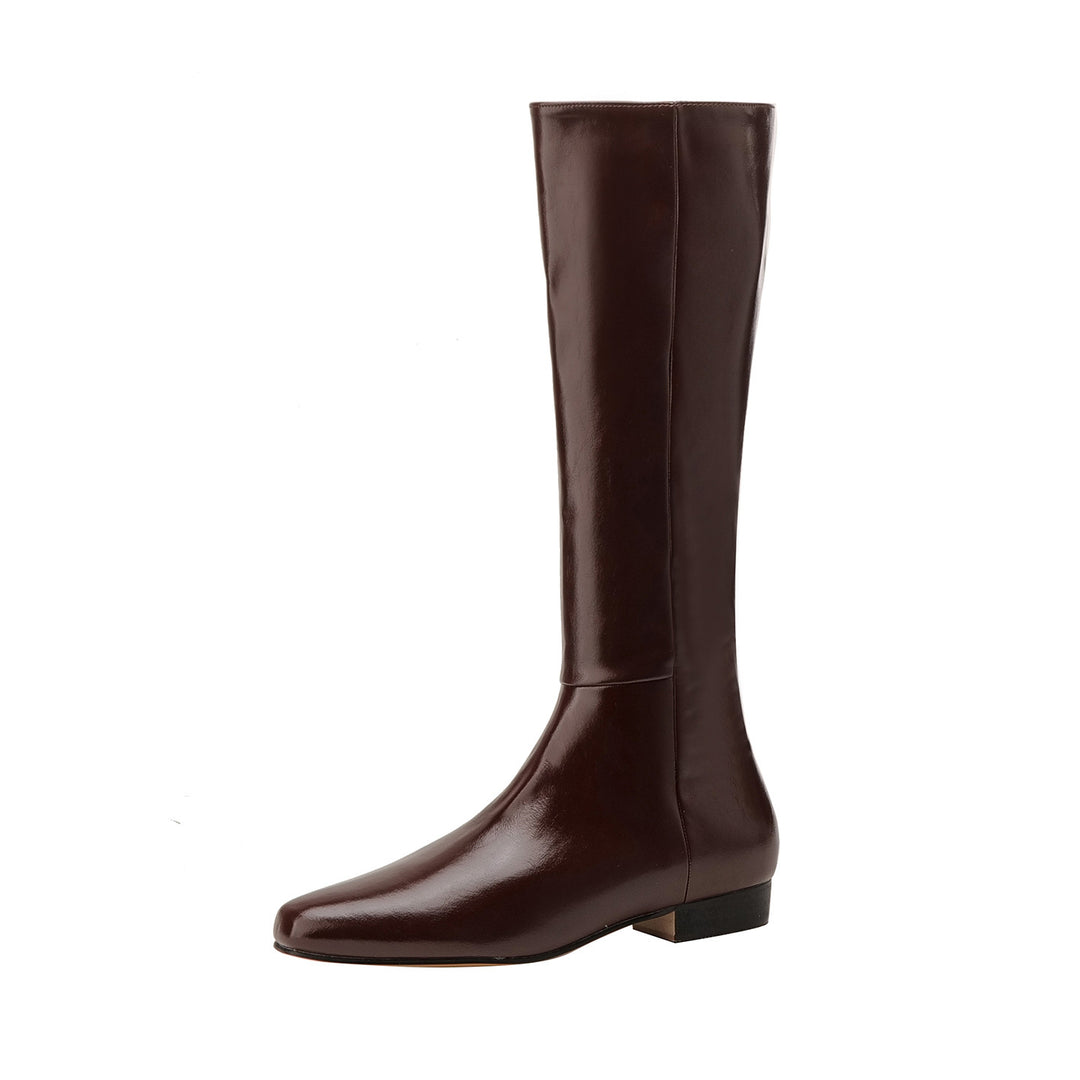 Damen kniehohe Glattleder-Stiefel mit eckiger Zehenpartie und niedrigem Blockabsatz Echo Archiv