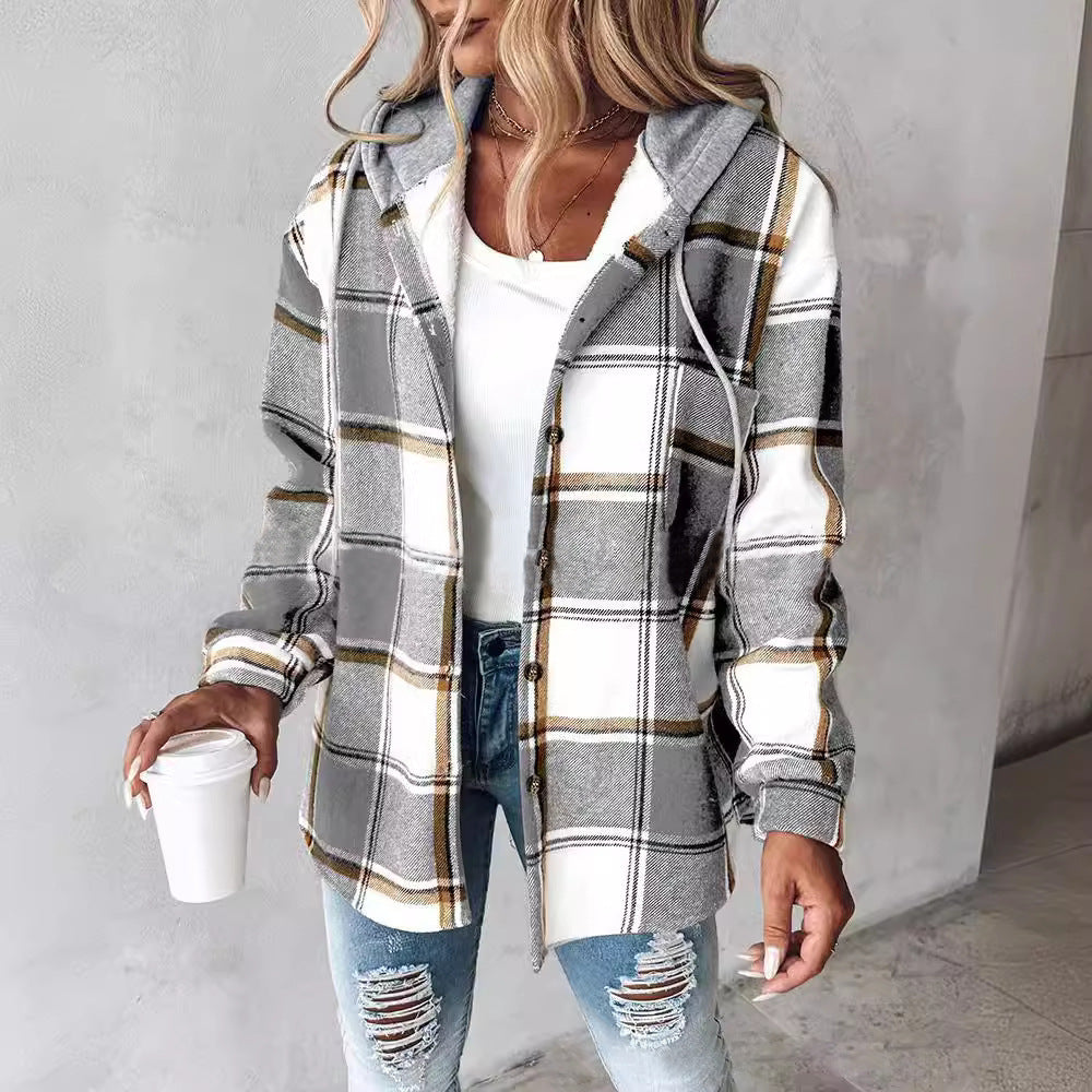 Damen Kapuzencardigan mit Streifen und Druckknopfblende Echoarchiv
