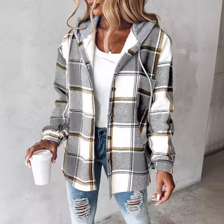 Damen Kapuzencardigan mit Streifen und Druckknopfblende Echoarchiv