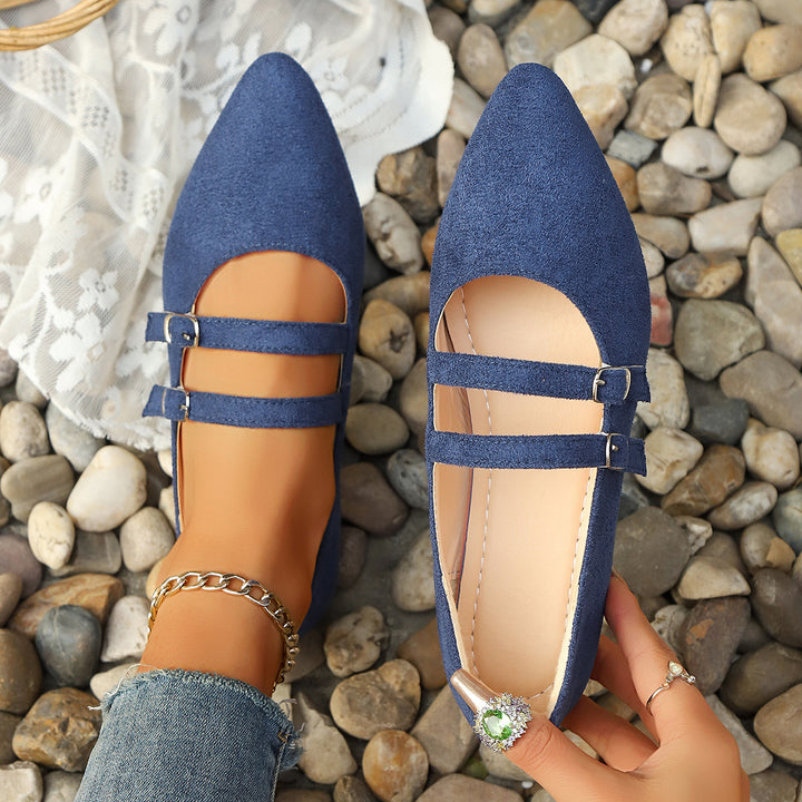 Damen spitze Mary-Jane Ballerinas mit doppelt verstellbaren Schnallenriemen und gepolstertem Komfortfußbett – Lioré