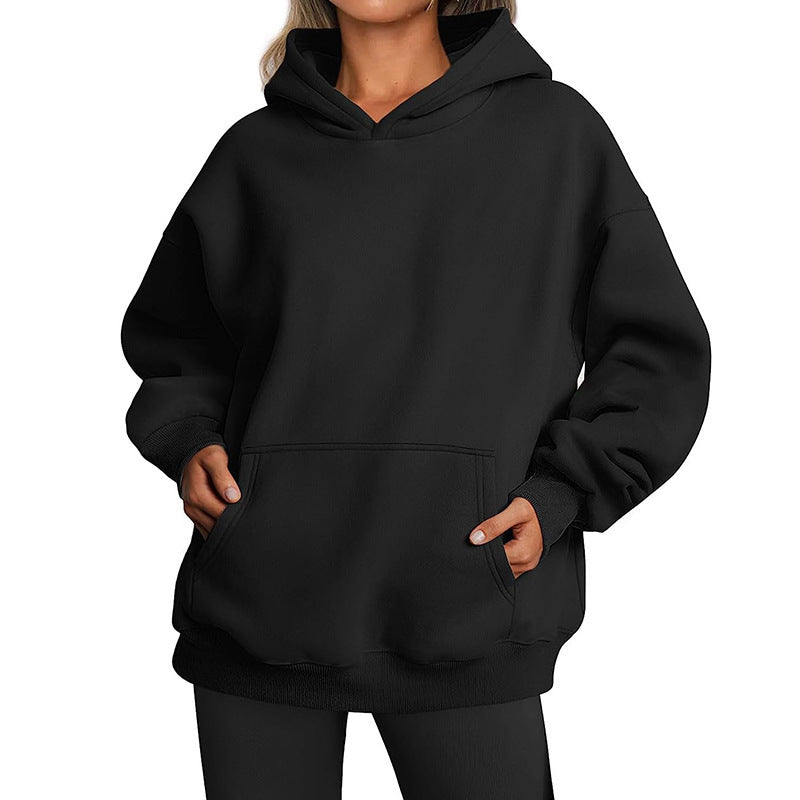 Damen nan Oversize-Kapuzenpullover mit verlängertem Rückenteil, innen angerautem Fleece und Kängurutasche Echo Archiv