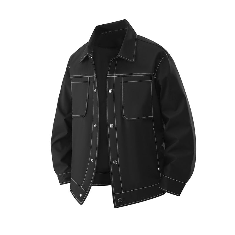 Herren Leichte Overshirt-Jacke aus strukturiertem Kunstleder mit aufgesetzten Brusttaschen Echoarchiv