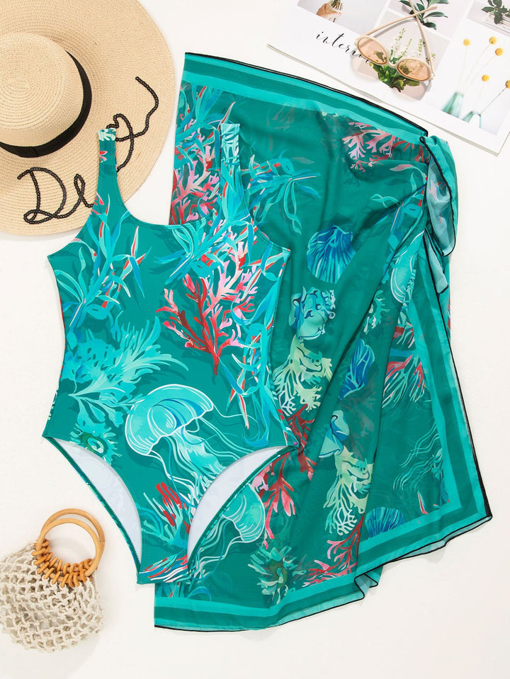 Damen Badeanzug mit elastischem Unterrock und maritimem Design Echo Archiv