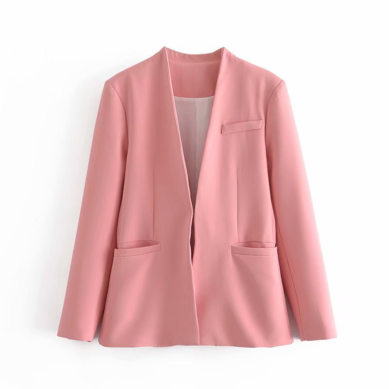 Damen Taillierter Blazer ohne Revers mit offener Front und Paspeltaschen Echo Archiv