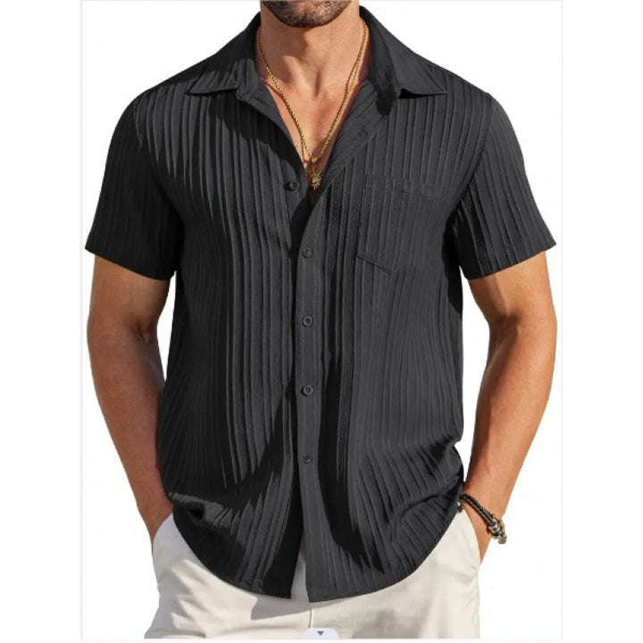 Herren Kurzarm Crinkle-Hemd mit Reverskragen und Brusttasche – Arvello