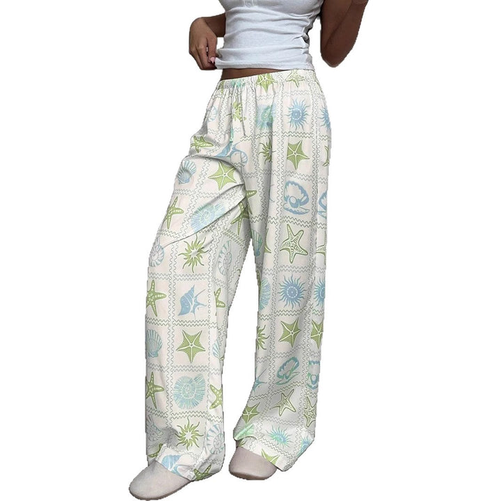 Damen Weite Loungehose mit elastischem Bund und Muschelprint – Avérine