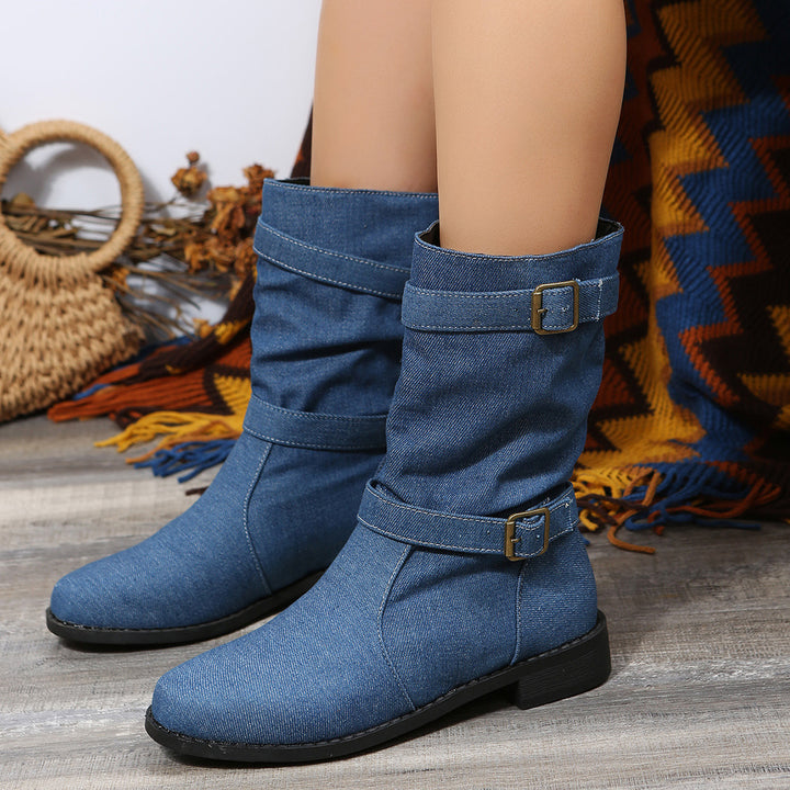 Damen nan lässige Slouch-Ankleboots mit zwei Zier-Riemen und dekorativen Metallschnallen Echo Archiv