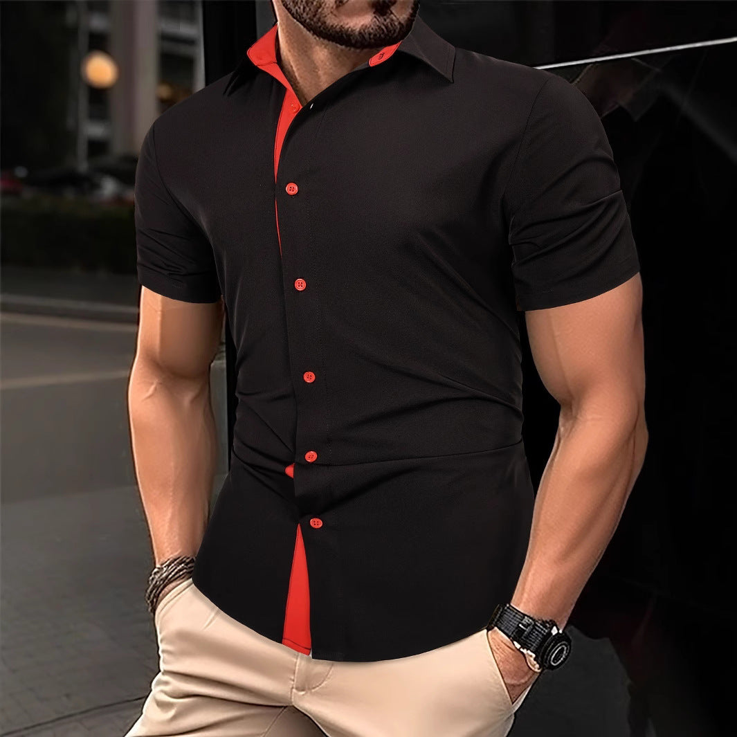 Herren Kurzarmhemd mit modernem Kontrastkragen und schickem Button-Design Echoarchiv