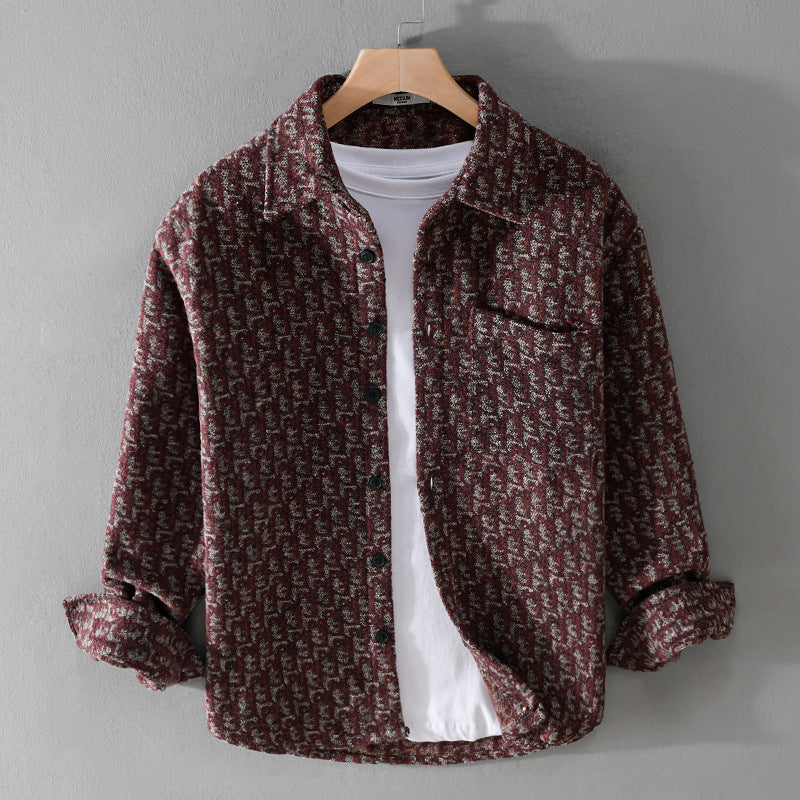 Herren Strukturiertes Jacquard-Overshirt mit Brusttasche und Relaxed Fit Echoarchiv