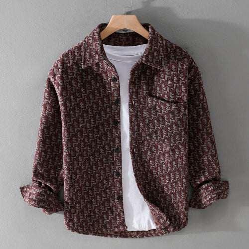 Herren Strukturiertes Jacquard-Overshirt mit Brusttasche und Relaxed Fit Echoarchiv