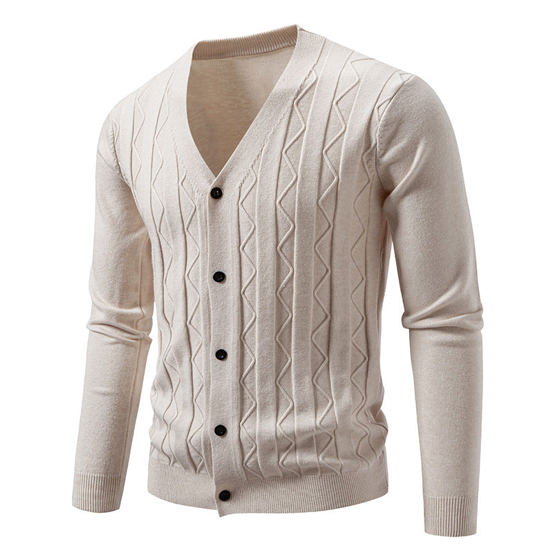 Herren nan V-Ausschnitt Strickjacke mit dezenter Zopfmusterstruktur und durchgehender Knopfleiste Echo Archiv