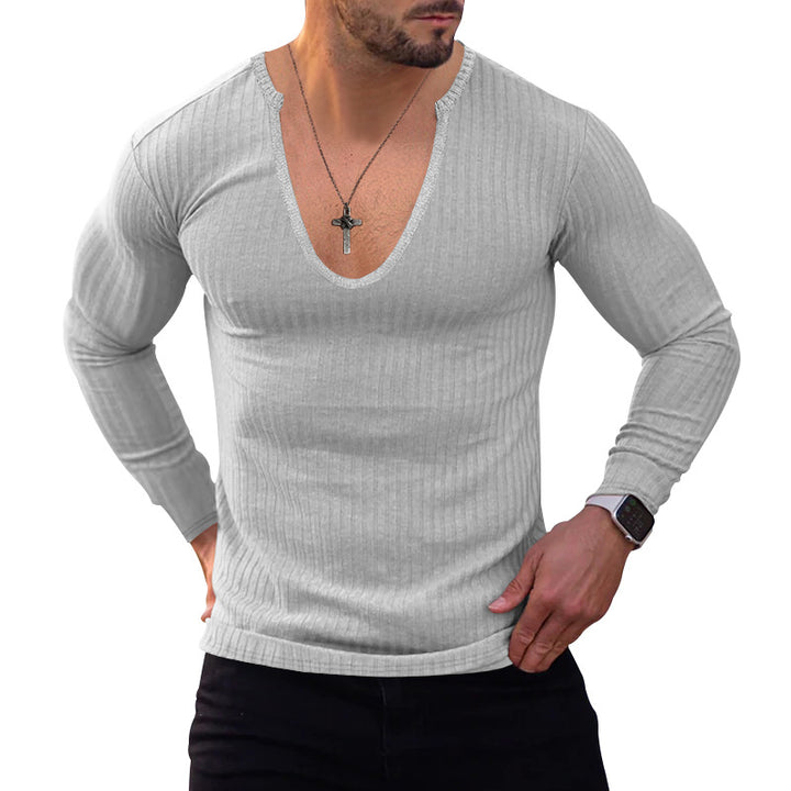Herren langarm V-Ausschnitt Shirt mit strukturiertem Design Echoarchiv