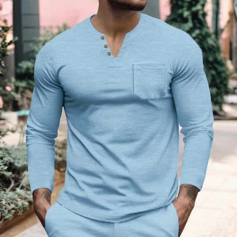 Herren Langarmshirt mit Knopfleiste und Brusttasche Echoarchiv