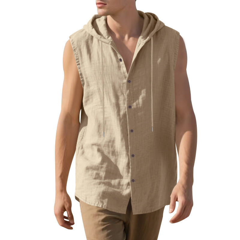 Herren ärmelloses Kapuzenshirt mit Knopfleiste und lässigem Stil Echoarchiv
