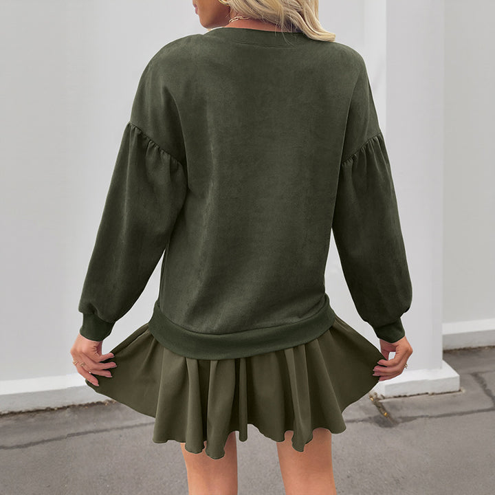 Damen Velours-Henley-Sweatshirt mit Raglan-Ärmeln und Ballonärmeln Echoarchiv