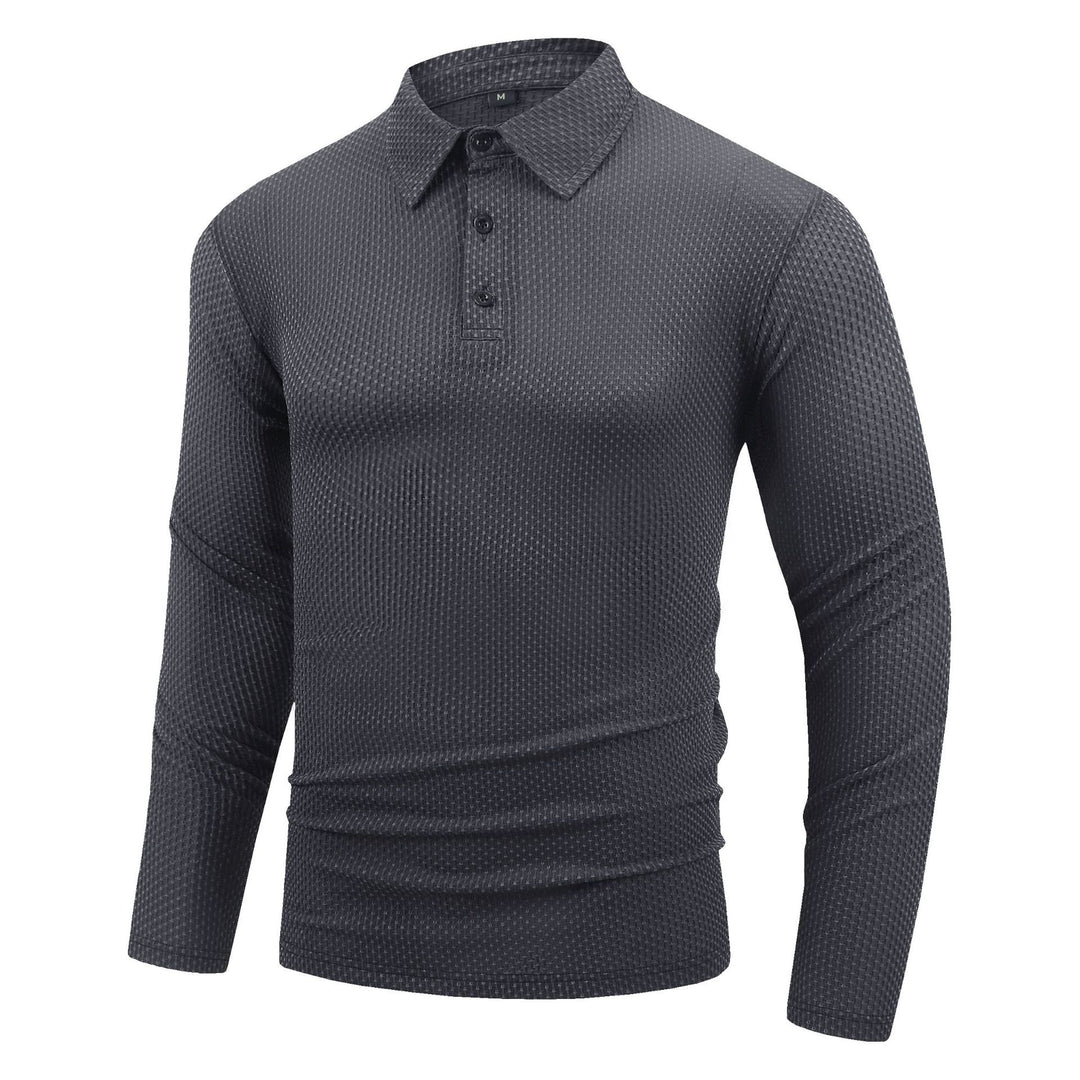 Herren atmungsaktives Langarm-Polohemd mit strukturiertem Design Echoarchiv