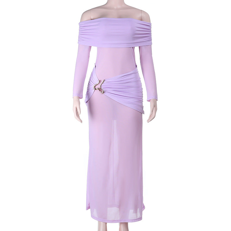 Damen elegantes schulterfreies Maxikleid mit raffinierten Drapierungsdetails Echo Archiv