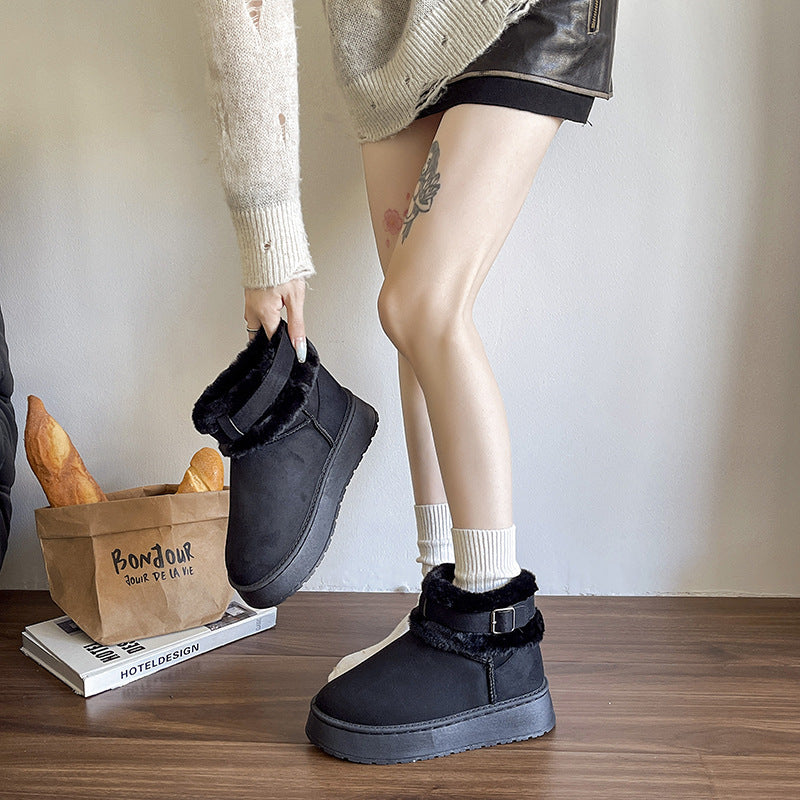 Damen Gefütterte Kurz-Stiefeletten mit Teddyfell-Futter, verstellbarem Schnallenriemen und profilierter Gummisohle – Varelle