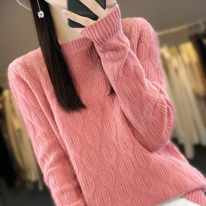 Damen Weicher Mohair‑Look Rundhalspullover mit erhabener Tulpenstruktur Echoarchiv