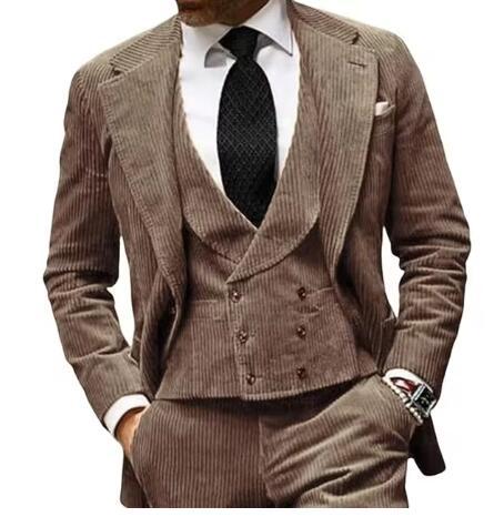 Herren eleganter Cordanzug mit Weste und stilvollem Revers Echoarchiv