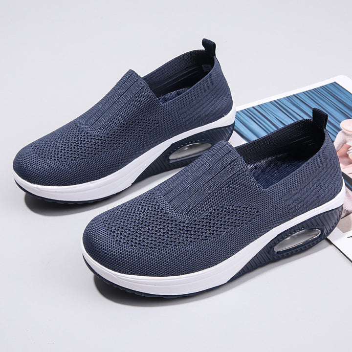 Damen nan elastische Strick-Slipper mit ergonomischer Keilsohle und sichtbarer Luftpolsterkapsel Echo Archiv