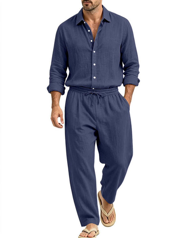Herren Lässiges Leinen-Set Hemd und Relaxhose mit Tunnelzug Echoarchiv