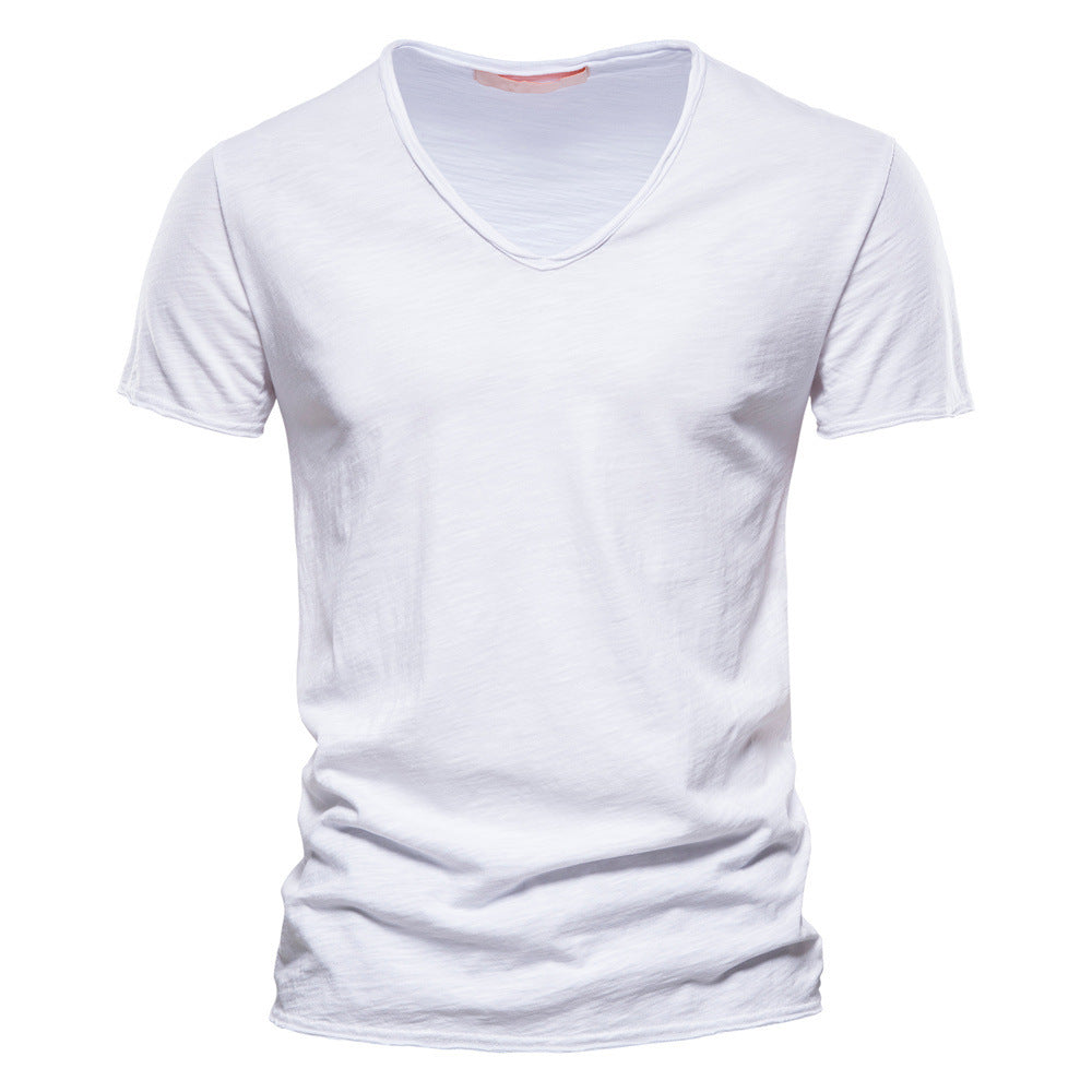 Herren nan leichtes Baumwolljersey Kurzarmshirt mit V-Ausschnitt und schmaler Passform Echo Archiv