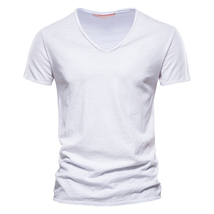 Herren nan leichtes Baumwolljersey Kurzarmshirt mit V-Ausschnitt und schmaler Passform Echo Archiv