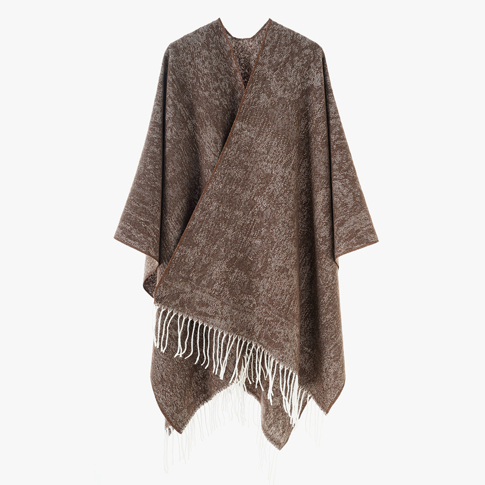 Damen Oversized Strickponcho mit Fransensaum – Avérine