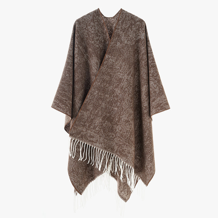 Damen Oversized Strickponcho mit Fransensaum – Avérine