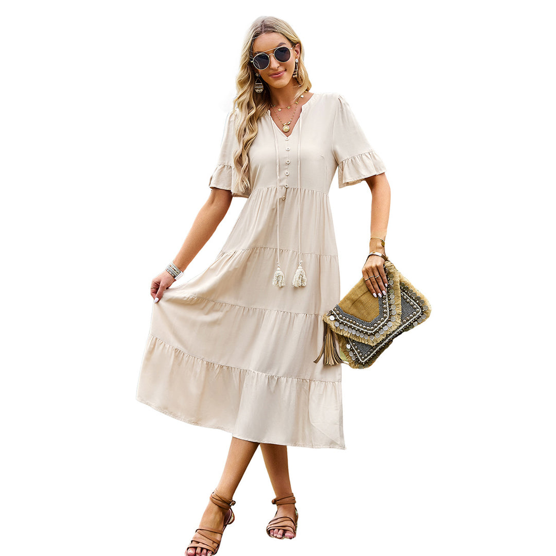 Damen Midikleid mit fransigen Akzenten und Button-Down-Verschluss Echo Archiv