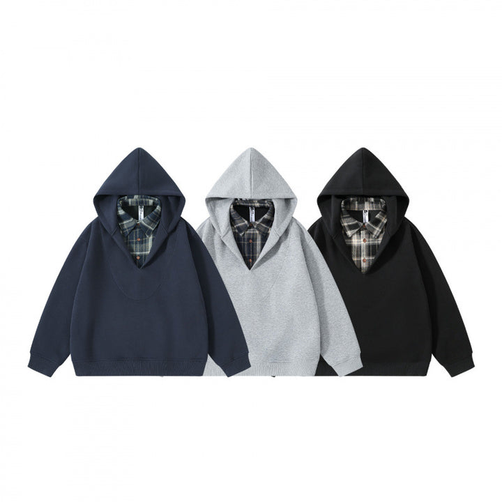 Unisex Oversize Kapuzenpullover mit integriertem Hemdkragen im Layering‑Look Echo Archiv