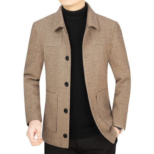 Herren Fischgrät-Übergangsjacke mit Stehkragen und aufgesetzten Taschen – Taviero
