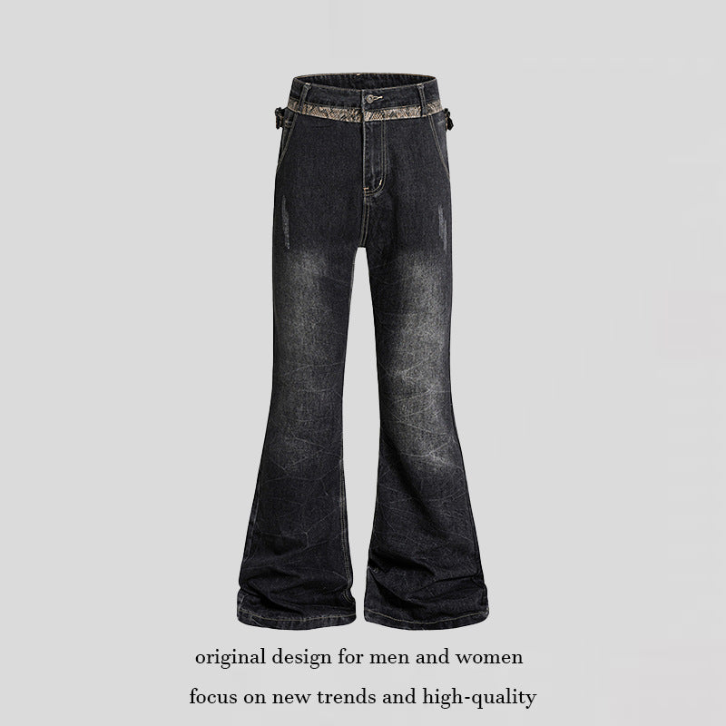 Damen Hochtaillierte Schlagjeans mit verstellbaren Hüftriemen und Vintage‑Waschung Echoarchiv