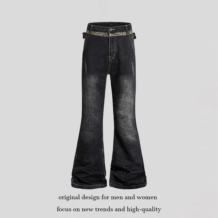 Damen Hochtaillierte Schlagjeans mit verstellbaren Hüftriemen und Vintage‑Waschung Echoarchiv