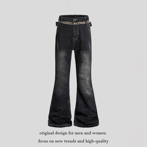 Damen Hochtaillierte Schlagjeans mit verstellbaren Hüftriemen und Vintage‑Waschung Echoarchiv
