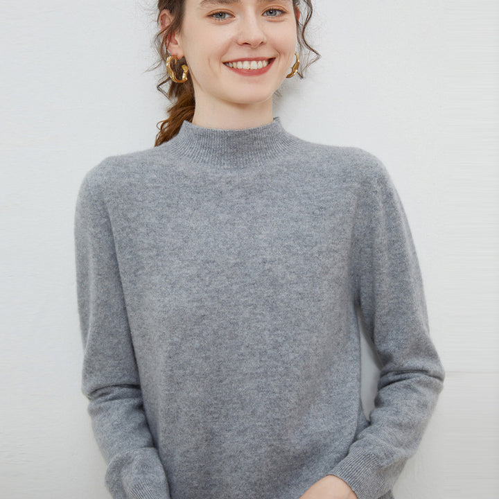 Damen weicher Feinstrick-Mockneckpullover mit Angora‑Look und legerer Silhouette Echoarchiv