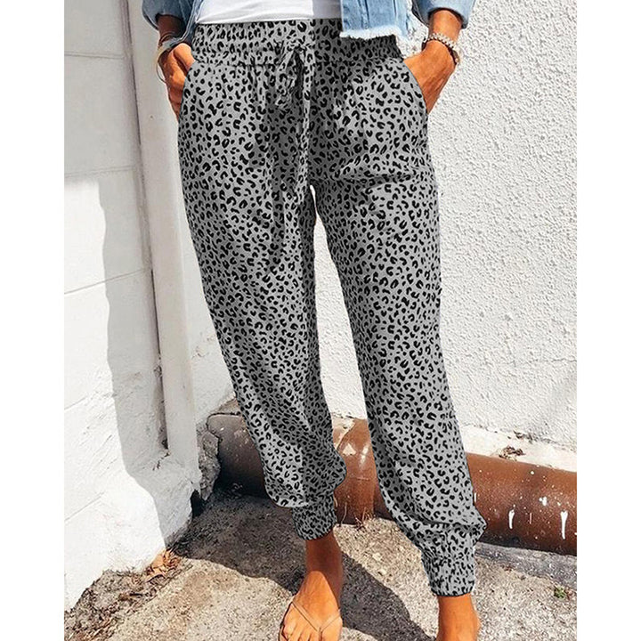 Damen nan lässige Leoparden-Print Jogginghose mit Tunnelzug, Eingrifftaschen und elastischen Bündchen Echo Archiv