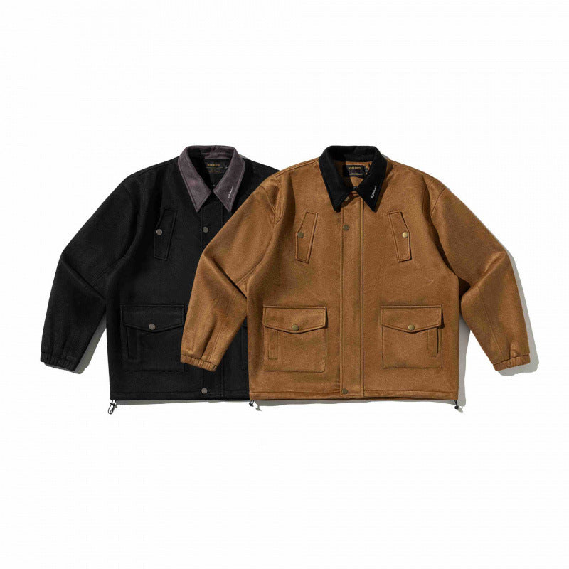Herren Kastenförmige Wollmix-Blousonjacke mit Cordkragen, Pattentaschen und Tunnelzugsaum Echo Archiv