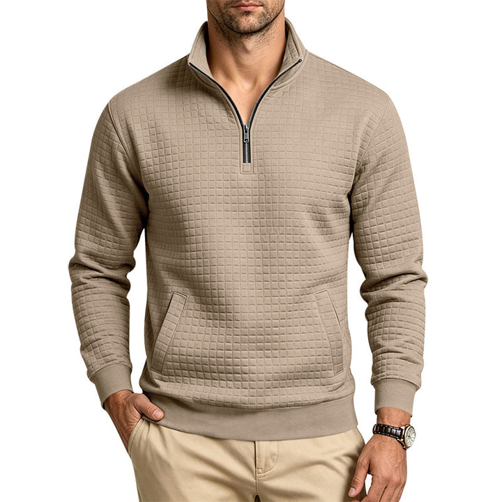 Herren Gesteppter Halbzip-Sweat mit Stehkragen und Kängurutasche Echoarchiv