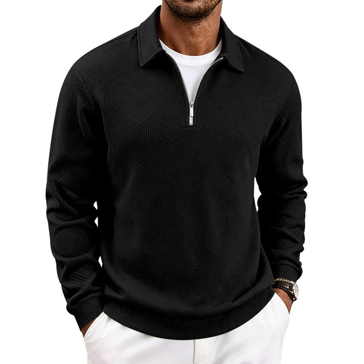 Herren Strukturierter Halbzip-Pullover mit Stehkragen und Rippbündchen Echoarchiv