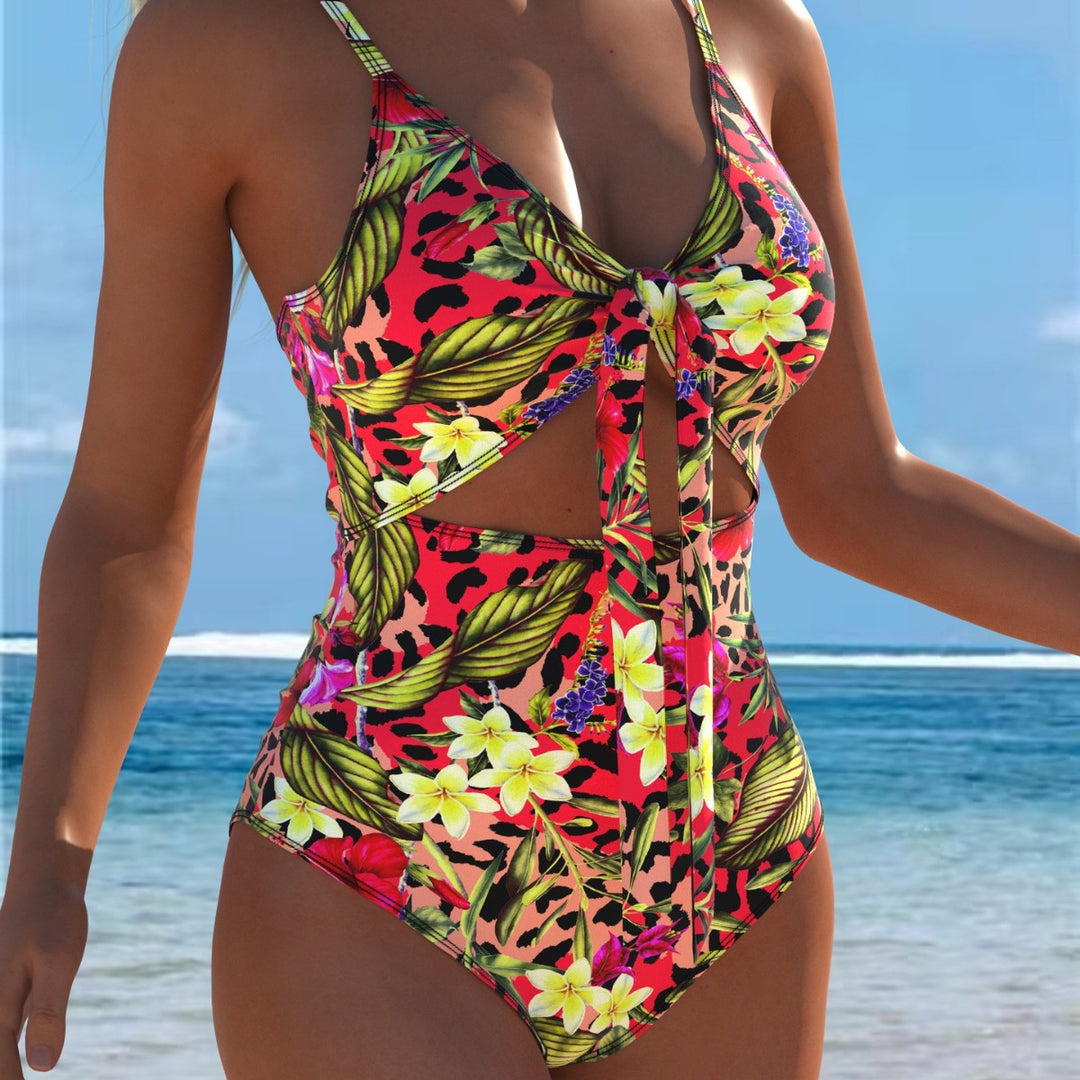 Damen Einteiler Badeanzug mit verführerischem Wickeldetail und floralem Design Echo Archiv