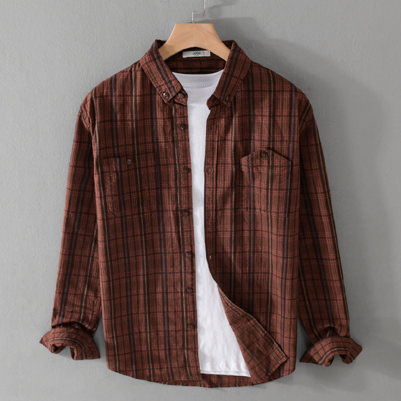 Herren Kariertes Flanell-Overshirt mit Button-Down-Kragen und aufgesetzten Brusttaschen Echoarchiv