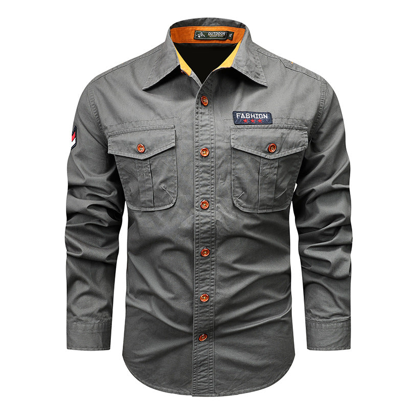 Men's utility long-sleeve cotton work shirt with dual chest pockets – Arvello