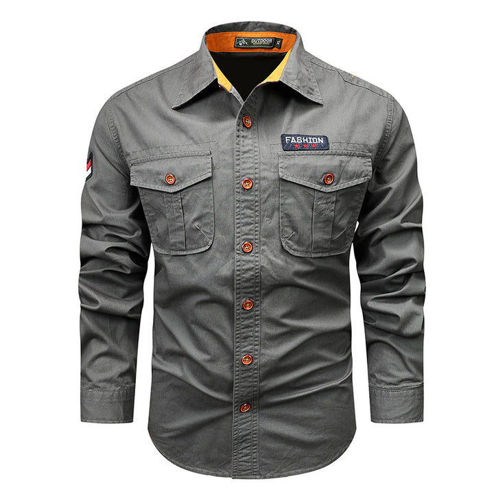 Men's utility long-sleeve cotton work shirt with dual chest pockets – Arvello